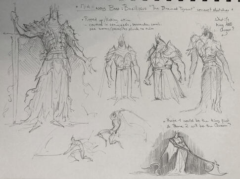 Main Mid-way boss sketch ideations - King Basilliscus
